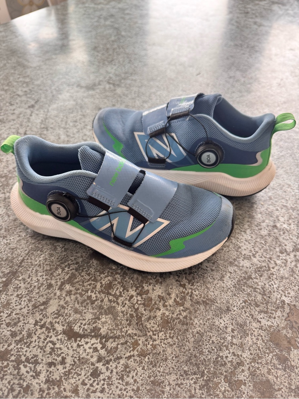 Kids Blue and Green New Balance Athletic Sneakers with Easy Dial Closure